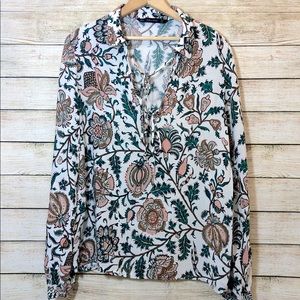 Zara Basic Floral Print Long Sleeve Blouse Small